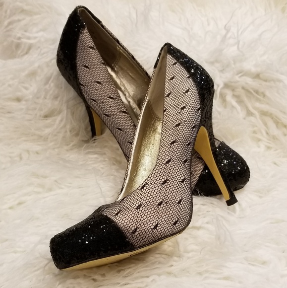 Escarpins à Paillettes Noirs Et Argentés Lulu Townsend - Taille 9, Talon Aiguille